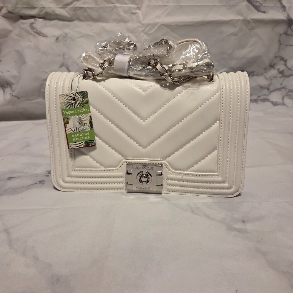 Badgley Mischka White Quilted Crossbody #0002